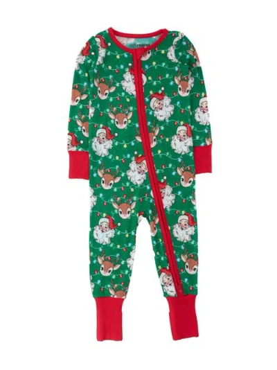 Rufflebutts Kids'  Softsnooze Gender Incusive Holiday Convertible One Piece Pajamas In Green