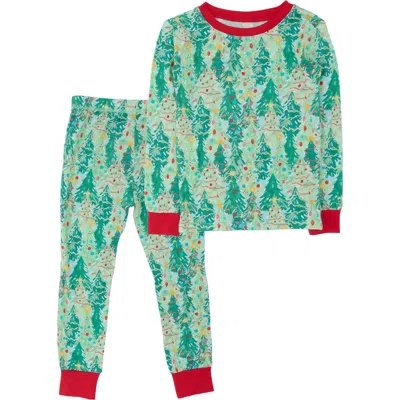 Rufflebutts Kids'  Softsnooze Gender Incusive Holiday Long Sleeve Pajama Set In Green
