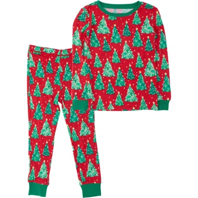 Rufflebutts Kids'  Softsnooze Gender Incusive Holiday Long Sleeve Pajama Set In Red
