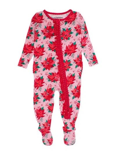 Rufflebutts Babies'  Softsnooze Girls Holiday Ruffle One Piece Footie Pajamas In Multi