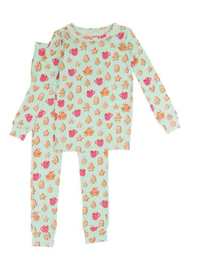 Rufflebutts Softsnooze Girls Ruffle Long Sleeve Pajama Set In Gingerbread Joy