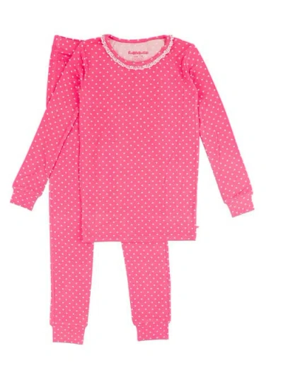 Rufflebutts Kids'  Softsnooze Girls Ruffle Long Sleeve Pajama Set In Hot Pink Heart