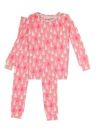 Rufflebutts Kids'  Softsnooze Girls Ruffle Long Sleeve Pajama Set In Merry Pink Pines