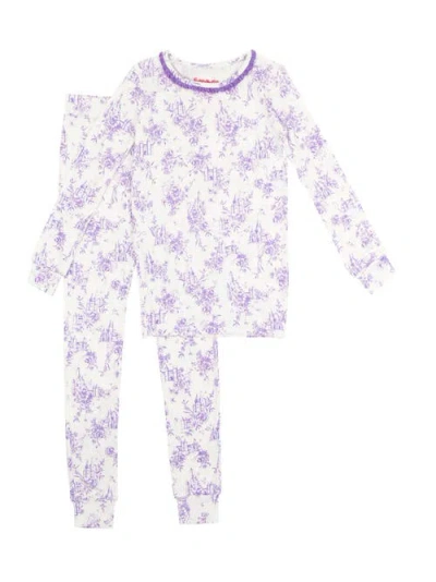 Rufflebutts Kids'  Softsnooze Girls Ruffle Long Sleeve Pajama Set In Princess Castle Toile