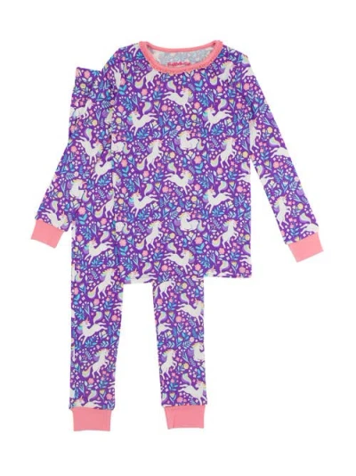 Rufflebutts Kids'  Softsnooze Girls Ruffle Long Sleeve Pajama Set In Unicorn Meadow