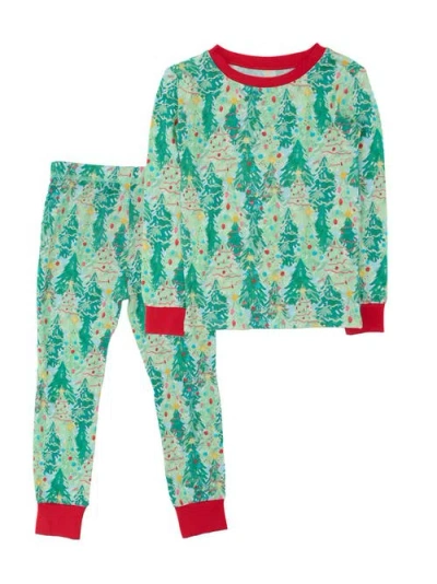 Rufflebutts Kids'  Softsnooze Holiday Long Sleeve Pajama Set In Green