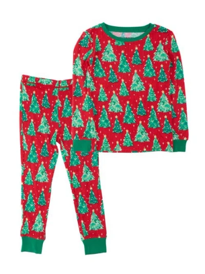 Rufflebutts Kids'  Softsnooze Holiday Long Sleeve Pajama Set In Red