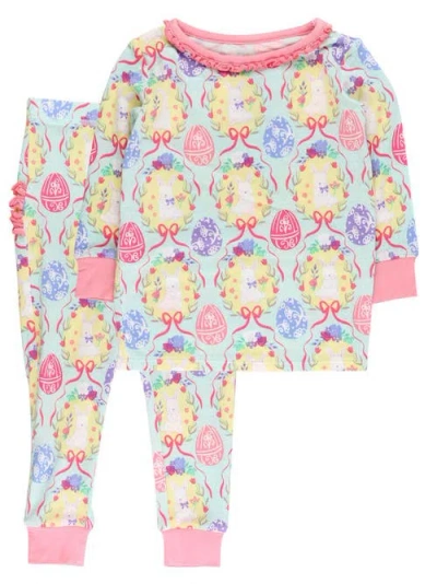 Rufflebutts Babies'  Softsnooze Ruffle Long Sleeve Pajama Set, Signature Rear Ruffles In Blue