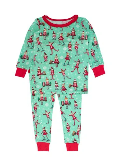 Rufflebutts Babies'  Softsnooze Ruffle Long Sleeve Pajama Set, Signature Rear Ruffles In Green