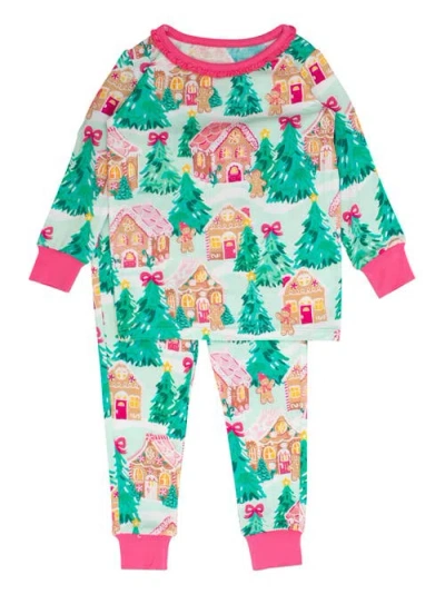 Rufflebutts Babies'  Softsnooze Ruffle Long Sleeve Pajama Set, Signature Rear Ruffles In Green