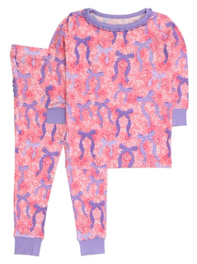 Rufflebutts Babies'  Softsnooze Ruffle Long Sleeve Pajama Set, Signature Rear Ruffles In Multi