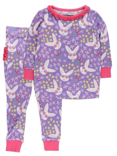 Rufflebutts Babies'  Softsnooze Ruffle Long Sleeve Pajama Set, Signature Rear Ruffles In Purple