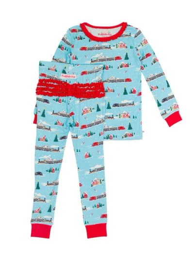 Rufflebutts Softsnooze Toddler Girls Ruffle Long Sleeve Pajama Set In All Aboard