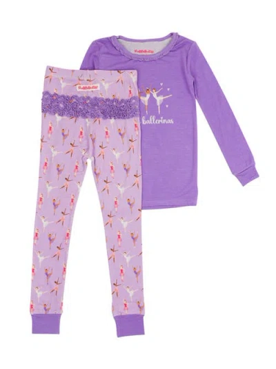 Rufflebutts Softsnooze Toddler Girls Ruffle Long Sleeve Pajama Set In Baby Ballerinas
