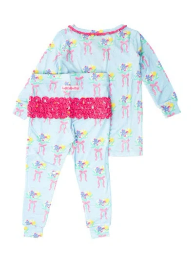 Rufflebutts Babies'  Softsnooze Toddler Girls Ruffle Long Sleeve Pajama Set In Blue