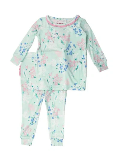 Rufflebutts Babies'  Softsnooze Toddler Girls Ruffle Long Sleeve Pajama Set In Green