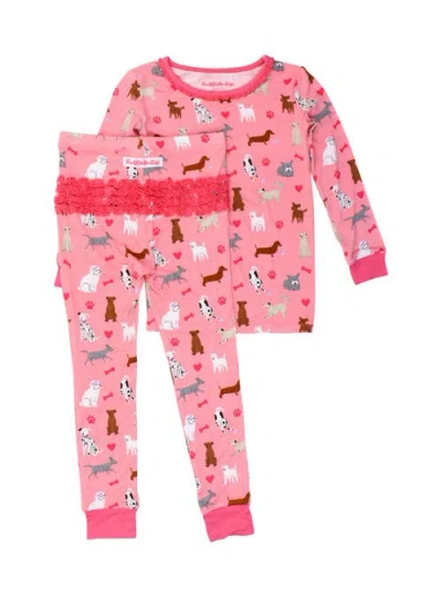 Rufflebutts Babies'  Softsnooze Toddler Girls Ruffle Long Sleeve Pajama Set In Pink