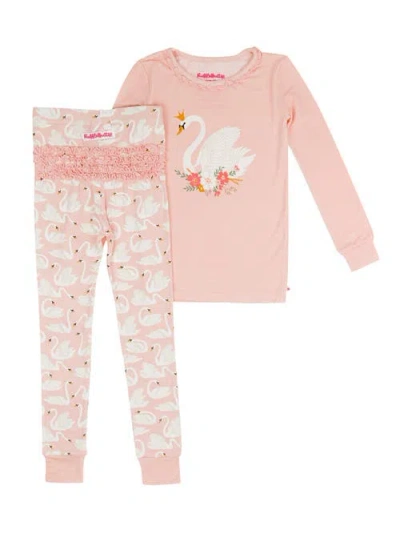 Rufflebutts Softsnooze Toddler Girls Ruffle Long Sleeve Pajama Set In Swan Lake Dream