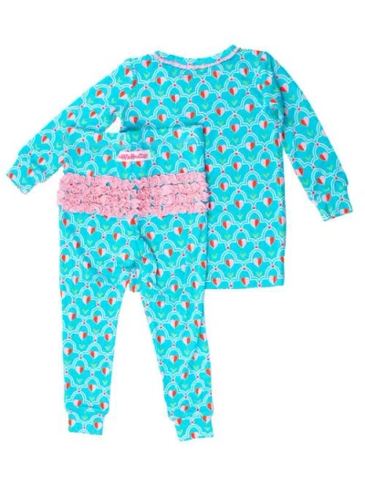 Rufflebutts Babies'  Softsnooze Toddler Girls Ruffle Long Sleeve Pajama Set In Blue