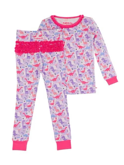 Rufflebutts Babies'  Softsnooze Toddler Girls Ruffle Long Sleeve Pajama Set In Sweetie-saurus