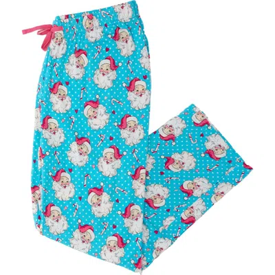 Rufflebutts Softsnooze Unisex Holiday Adult Pajama Pants In Blue Dots Santa Joy