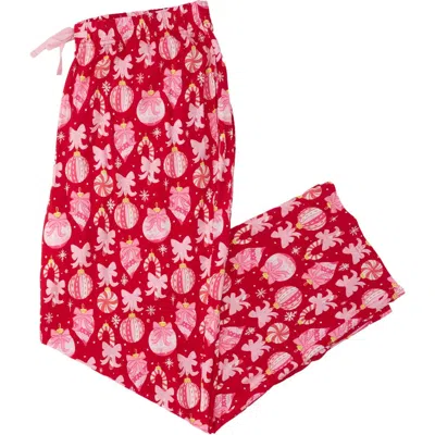 Rufflebutts Softsnooze Unisex Holiday Adult Pajama Pants In Red Holly Ornament Bows