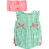 Rufflebutts Spring Romper & Bow In Green