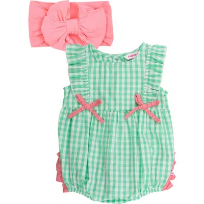Rufflebutts Babies'  Spring Romper & Bow In Green