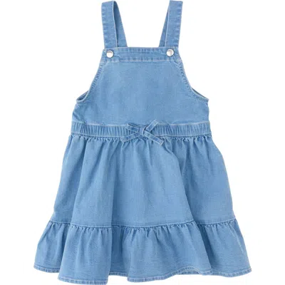 Rufflebutts Kids'  Stretch Denim Overall Jumper Dress In Blue