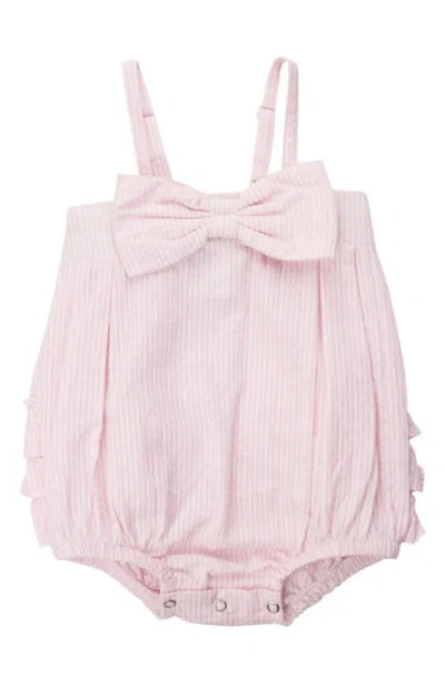 Rufflebutts Babies'  Stripe Cotton Seersucker Bubble Romper In Pink