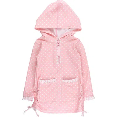 Rufflebutts Kids'  Sun Protective Ruched Quarter-zip Cover-up In Pink