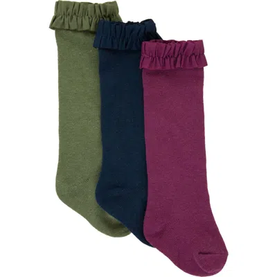 Rufflebutts Toddler Girls 3-pack Knee High Socks In Olive/navy/eggplant