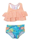 Rufflebutts Baby Girls Flounce Bikini In Neon Tiki Vibes