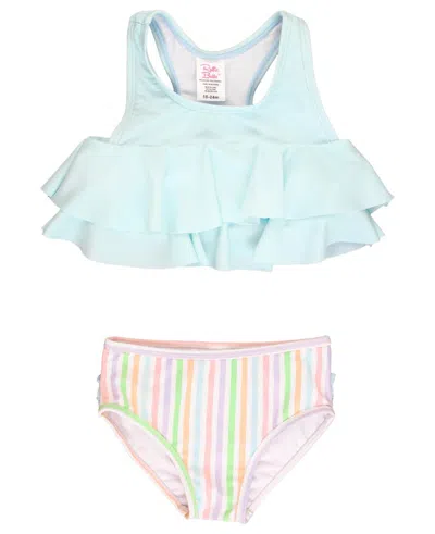 Rufflebutts Babies' Toddler Girls Flounce Bikini In Pale Rainbow Stripe