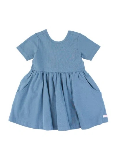 Rufflebutts Toddler Girls Knit Short Sleeve Twirl Dress In Countryside Blue