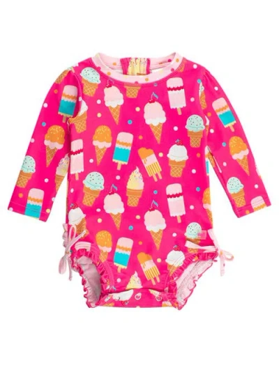 Rufflebutts Babies'  Toddler Girls Long Sleeve Upf50+ One Piece Rash Guard In Pink