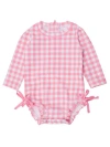 Rufflebutts Babies'  Toddler Girls Long Sleeve Upf50+ One Piece Rash Guard In Bubblegum Pink Gingham