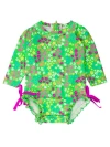 Rufflebutts Babies'  Toddler Girls Long Sleeve Upf50+ One Piece Rash Guard In Neon Floral