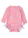 Rufflebutts Babies'  Toddler Girls Long Sleeve Upf50+ One Piece Rash Guard In Pink Seas The Day