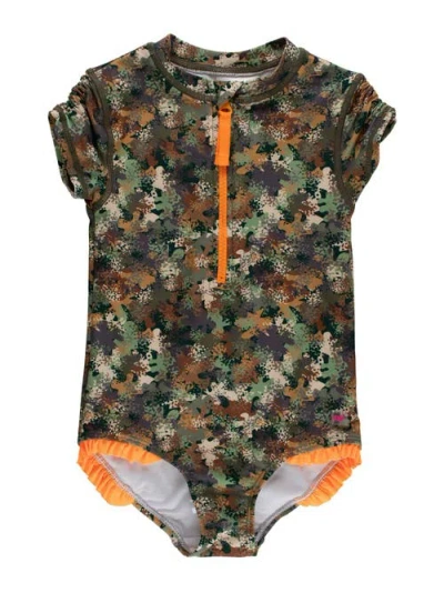 Rufflebutts Babies'  Toddler Girls Short Sleeve Upf50+ One Piece Rash Guard In Multi