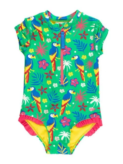 Rufflebutts Babies'  Toddler Girls Short Sleeve Upf50+ One Piece Rash Guard In Green