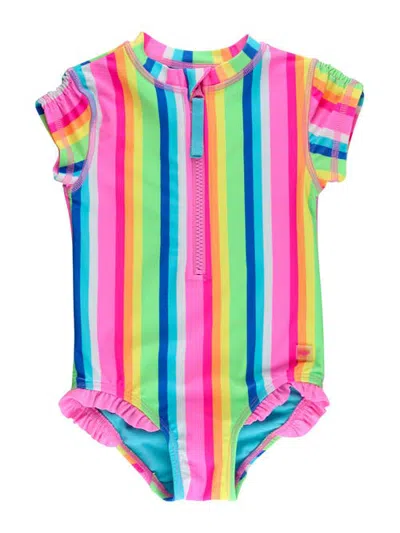 Rufflebutts Kids'  Toddler Girls Short Sleeve Upf50+ One Piece Rash Guard In Multi