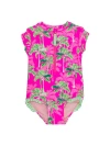 Rufflebutts Babies'  Toddler Girls Short Sleeve Upf50+ One Piece Rash Guard In Pink
