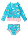 Rufflebutts Babies'  Toddler Girls Upf50+ Long Sleeve Rash Guard Bikini In Blue