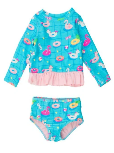Rufflebutts Babies'  Toddler Girls Upf50+ Long Sleeve Rash Guard Bikini In Blue
