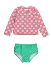 Rufflebutts Babies'  Toddler Girls Upf50+ Long Sleeve Zipper Rash Guard 2-piece In Pink