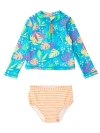 Rufflebutts Babies'  Toddler Girls Upf50+ Long Sleeve Zipper Rash Guard 2-piece In Neon Tiki Vibes