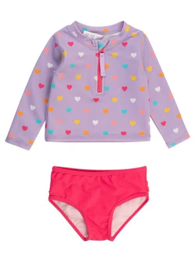 Rufflebutts Babies'  Toddler Girls Upf50+ Long Sleeve Zipper Rash Guard 2-piece In Purple