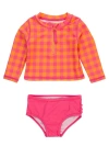 Rufflebutts Babies'  Toddler Girls Upf50+ Long Sleeve Zipper Rash Guard 2-piece In Sunset Sorbet Gingham