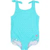 Rufflebutts Babies'  Toddler Girls Upf50+ Tie Shoulder One Piece In Bright Aqua Heart Polka